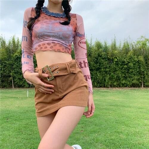 QICIUS Omighty Mesh Crop Tops Mujer Shirt Long Sleeve 90s Aesthetic Vintage E-Girl Sexy Y2K Top Fairy Grunge Clothes Women