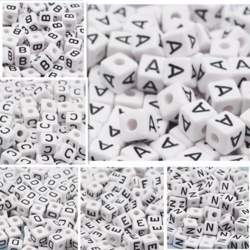 10Pcs Cube Acrylic Letter Beads Single Alphabet A-Z White Square Bracelet Jewelry Making Beads 10*10mm