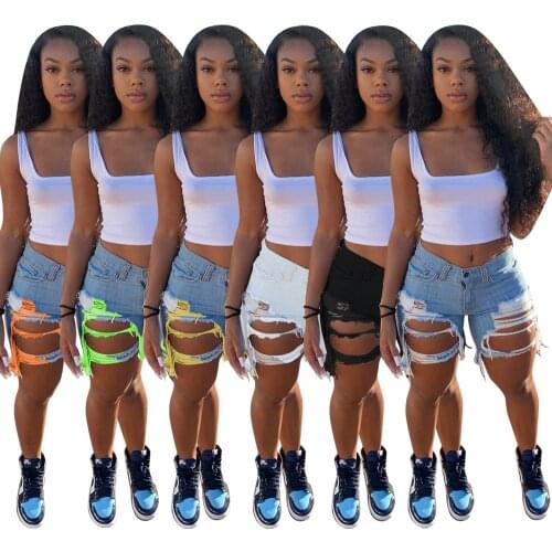 Sexy Women Tassel Pants High Waist Hollow Out Pale Color Short Streetwear Denim Jeans Jeans For Women Summer Clothing 6 Color