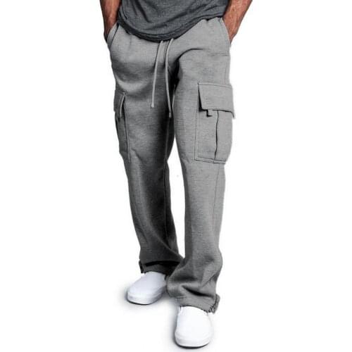 Spring Men Pants Solid Color Multi Pockets Comfortable Trousers Drawstring Loose Summer Sports Straight Harem Pants