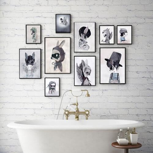 Scandinavian Cute Sweet Home Decor Nordic Canvas Painting Wall Art Picturesr Rabbit Watercolor Cartoon Poster for Kid Bedroom