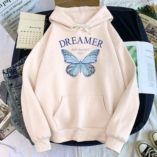 Cute Blue Butterfly Dreamer Hoodie Casual Harajuku Hooded Sweatshirts Street Fashion Men Clothing Fleece Warm Tracksuit For Male
