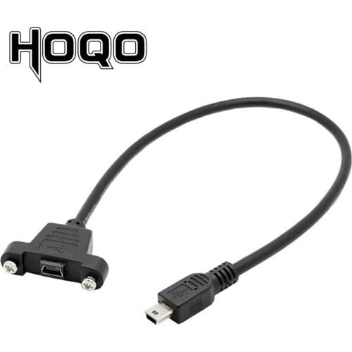 Panel Mount Mini USB Scoket USB Mini-B 5Pin Connector Male to Female Extension Cable with screw terminal flush 30cm 50cm 1 ft