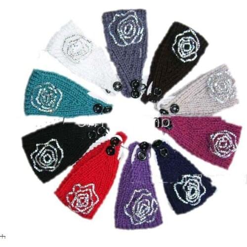 2013 free shipping rhinestone flower Handmade headband Knit Headwrap crochet Headbands headwear new fashion 50pcs