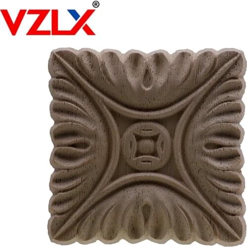 VZLX Square Wood Applique Carved Decal Corner Unpainted Furniture For Vintage Home Decor Door Cabinet Decoration Accessories