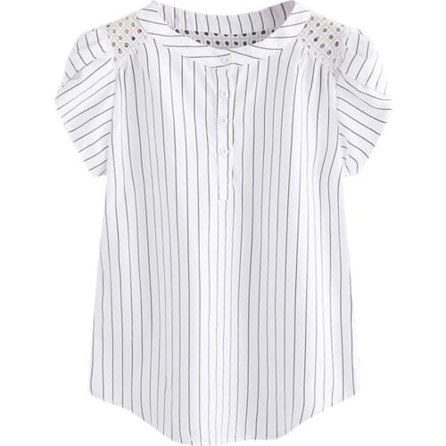 Women White Blouse O-Neck Hollow Out Shirt Short Butterfly Sleeve Casual Tops blouse Womens tops blusas femininas de verao