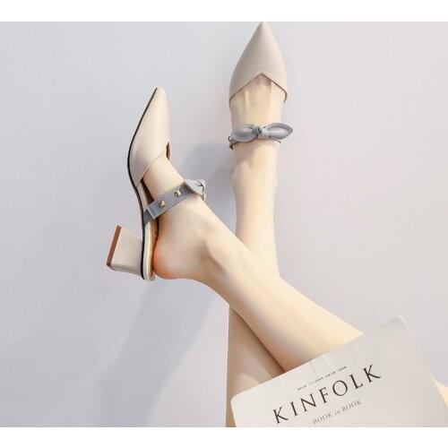 Baotou Half Slippers Women Spring All-Match Thick-Heeled Mid-Heeled Sandals With Small Heels And Skirts