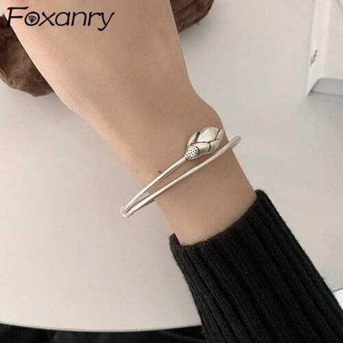 Foxanry 925 Sterling Silver Bracelet for Women Trendy Elegant Vintage Creative Handmade Rose Jewelry Birthday Gifts Wholesale