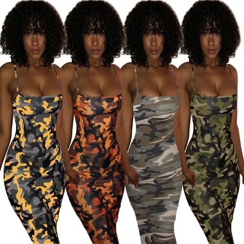 Camouflage Plus Size Sexy Dresses Party Night Club 2020 Summer Backless Spaghetti Strap Dress Bodycon Midi Dresses for Women