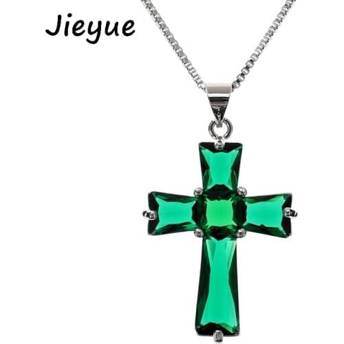 Classic Cross Design Pendant Necklaces Women Necklace Created Emerald Stone Fashion Crucifix Necklace Women Jewelry Gift