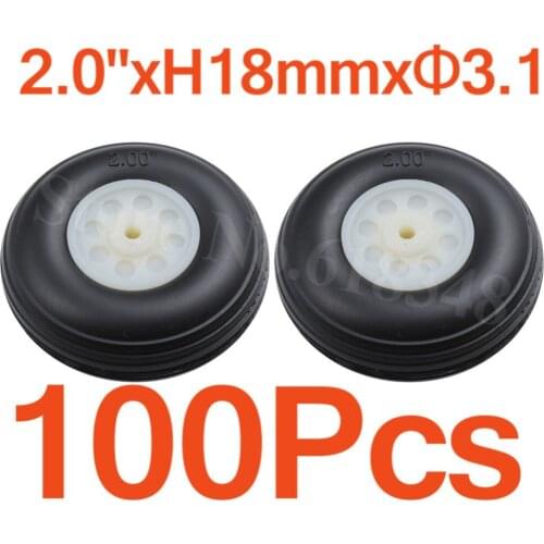 100pcs /Lot 2.0" inch 50mm Rubber Tail Wheel Nylon Hub Thickness:18mm Axle hole: 3.1mm RC Airplane Parts Remote Control
