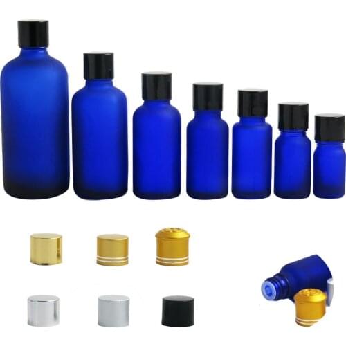 10 x 5ml 10ml 15ml 20ml 30ml 50ml 100ml Essential Oil Frosted Blue Glass Bottle with Anodized Aluminum Cap For Cosmetic Oil