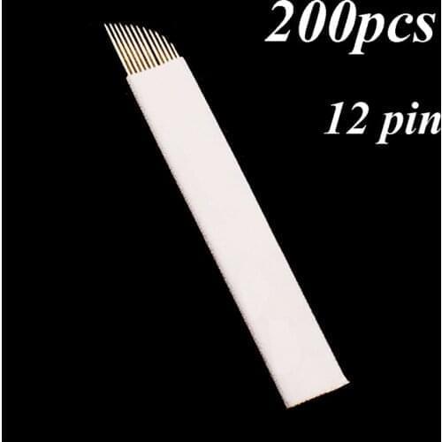 200 Pcs 12 Flex Microblading Needles Permenent Makeup Pins 12 Tattoo Needle Lamina Agulhas Tebori Blade for Manual Eyebrow Pen