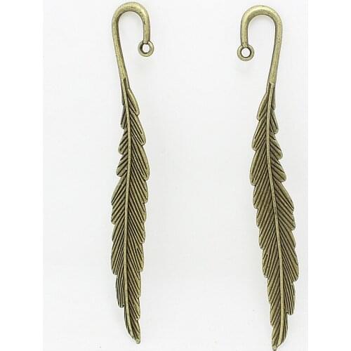 6 pcs 14*116mm fashion classics wholesales feather shape Antique Bronze lead free metal alloy big bookmark D1060