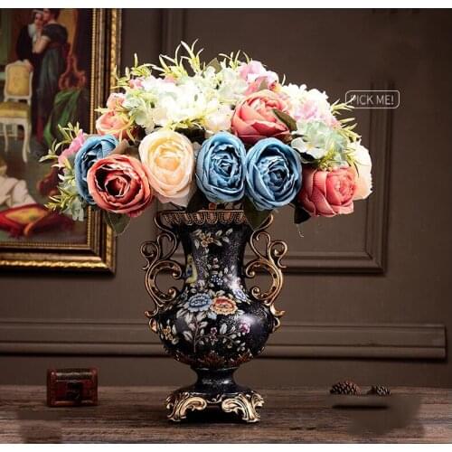 Alice European Retro Resin Vase+Artificial Flower Set Decor Home Livingroom Furnishings Decoration TV Cabinet Ornaments Crafts