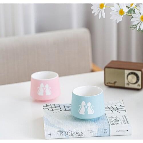 LUWU Personalization Double Wall Ceramic Tea Cup Cute Cat Customize Chinese Kung Fu Tea Cup 170ml