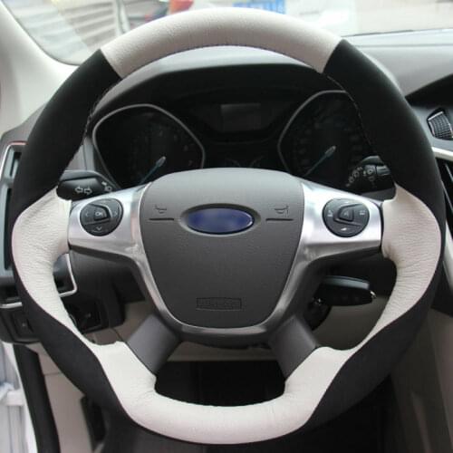 Top Leather Steering Wheel Hand-stitch on Wrap Cover For Ford Focus 3 2012-2014 KUGA Escape 13-16
