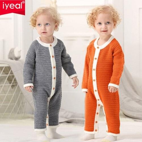 IYEAL Baby Knit Rompers For Baby Boys Jumpsuit Autumn Winter Newborn Baby Girls Clothes Kids Hooded Overalls For Infant Clothing