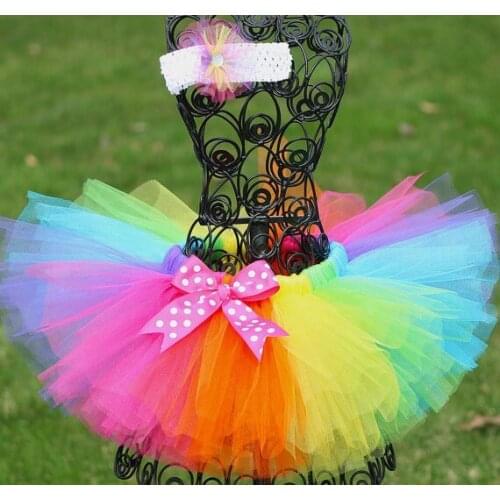 Girls Rainbow Tutu Skirts Kids Tulle Pettiskirt Underskirt with Bow and Hairbow Children Ballet Tutus Costume Party Skirts Cloth