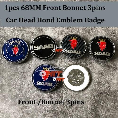 1pcs/lot Car emblem Logo Badge For 9-3 9-5 93 95 BJ SCS Front Bonnet Hood Emblem Label caps 68mm 3pins caps Car Styling