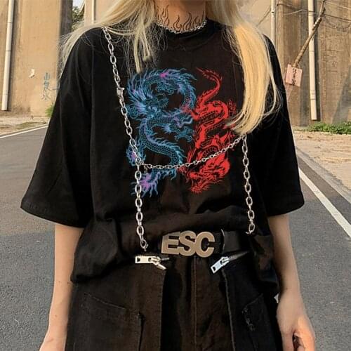 Chinese dragon Womens t-shirt female ulzzang Harajuku Loose T-shirt streetwear Vintage Short sleeve Tops Large Casual Sexy Tees