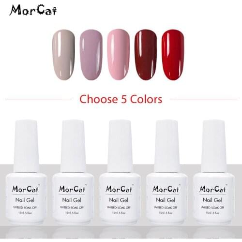 MorCat Gel 5 pcs Gel Nail Polish15ml Nude Color Coat UV Varnish Nail Gel Lacquer UV Gel Nail Art UV Semi Permanent Varnish