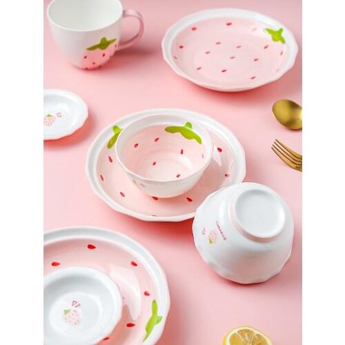 Strawberry Ceramic Bowl Cute Girl Heart Rice Creative Personality Home Soup Dish Tableware