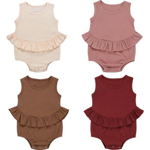 Solid Romper 0-24M Toddler Baby Girls Sleeveless Ruffles Jumpsuits Clothes Outfits