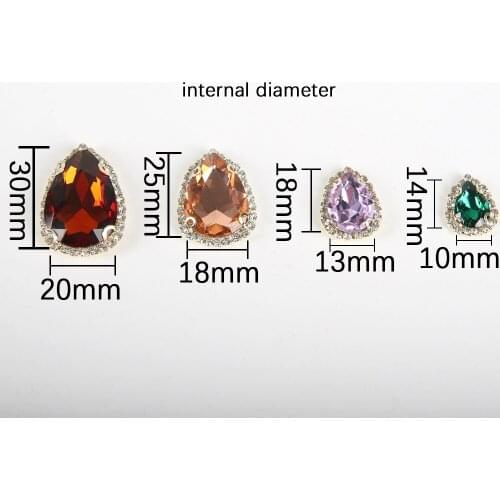 Colorful 4 Sizes Teardrop Glass Sew On Rhinestones With Golden Bottom Flatback Crystals Stones For Diy Clothing Accessories