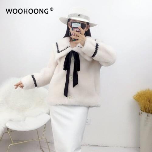 New Winter Fashion WomenS Coat Real Fur Wool Coat Women Wool Jacket Sheep Shearing Overcoat Warm Jacket Large Lapel Bow