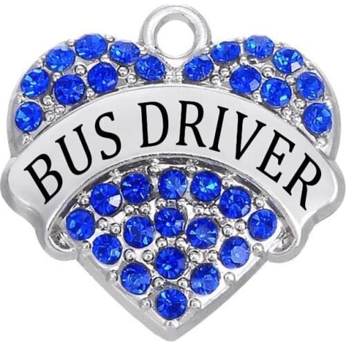 Metal Rhodium Tone White Clear Crystal Heart Bus Driver Name Charm Bracelet Making