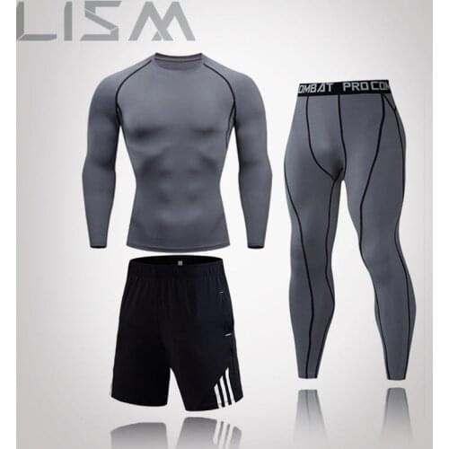 Mens Fitness Clothing Mens Running Shirt Compression Pants Quick-Drying Sportswear Running Track Suit Training Base Sportswear