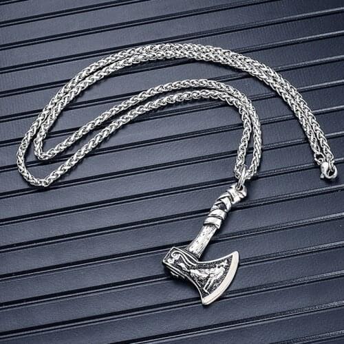 Viking pirate Celtic wolf axe titanium steel mens necklace stainless steel pendant Religious jewelry on neck