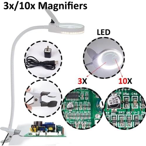3X10X Magnifying Glass Table Machine LED Lamp Desktop Magnifier for Teaching Expriments Reading Beauty Salon Nail Tattoo