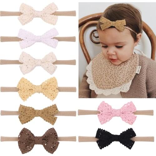 Cute Lace Bowknot Baby Headband Turban Solid Color Newborn Baby Girls Elastic Hair Bands Nylon Headwear Kids Hair Accessories