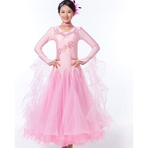 New 2017 Women Ballroom Waltz Dancing Dresses Red Pink Blue Yellow Standard Ballroom Competition Dance Dress 7 Colors
