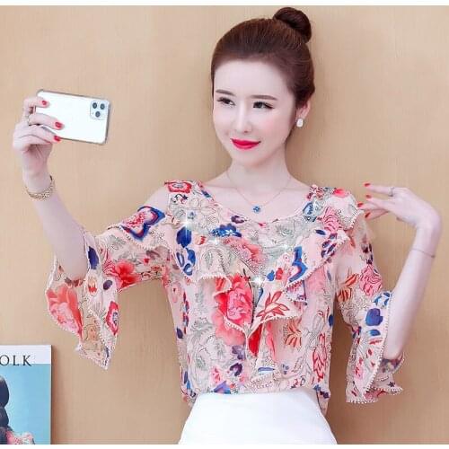 Summer 2021 new design sense niche chiffon shirt womens fashion temperament short-sleeved t-shirt women all-match casual