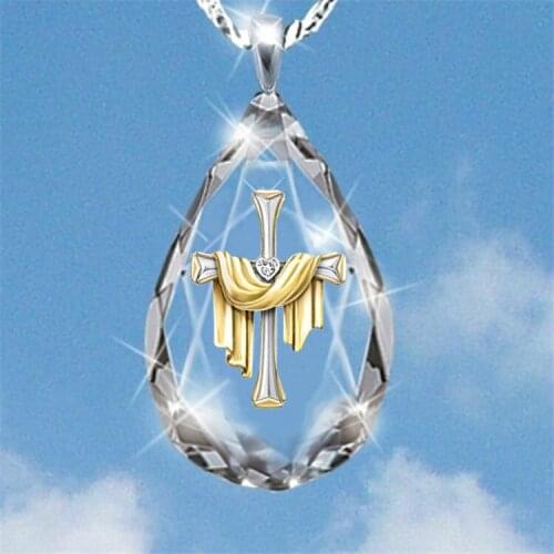 New Crystal Cross Necklace Heaven Ladder Pendant. Fashion Jesus Two-Color Necklace