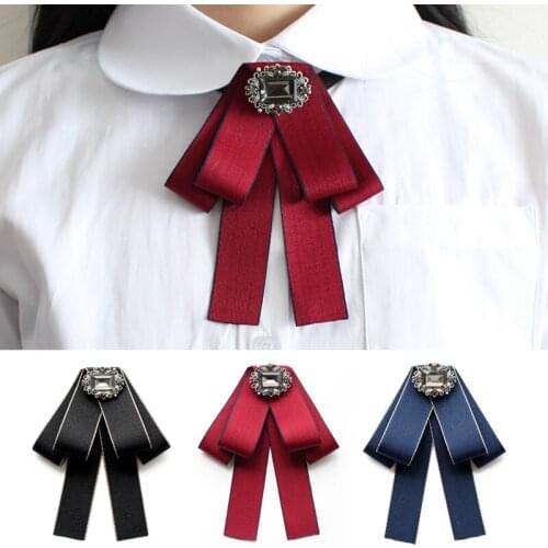 Brand New Fashion Retro Cloth Art British Style Fabric Neck Ties Crystal Bow Tie for Womens Tops Blouse Shirt Collar Accessories