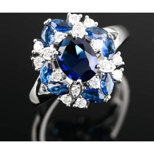 Charming Oval Blue Zirconia Wedding Rings Exquisite With White Crystal Silver Color Rings For Women Elegant Wedding Jewelry