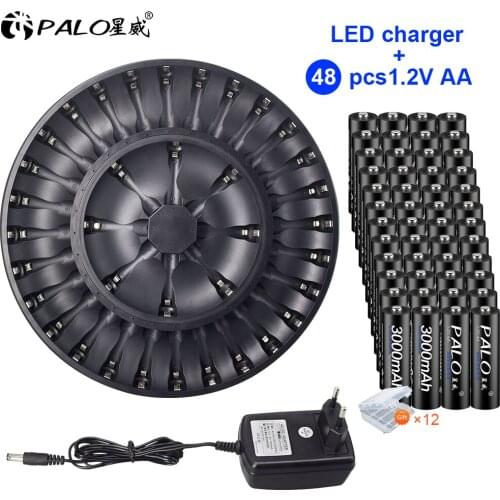 PALO 100% Original 1.2v AA3000mah rechargeable battery and LED smart charger for 1.2v nimh nicd AA AAA Rechargeable Battery