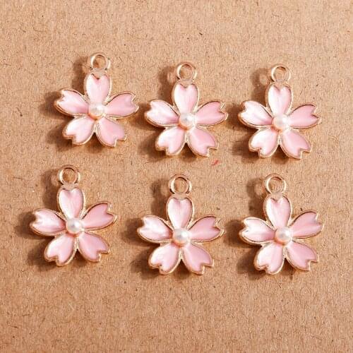 10pcs 14*17mm Alloy Enamel Flower Charms for Making Fashion Pendants Necklaces Drop Earrings Keychain DIY Pearl Jewelry Findings