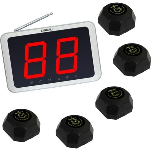 SINGCALL Wireless Calling System Paging Button, Nice Call Button and Smart Display Receiver, 1 Receiver with 5 Pagers