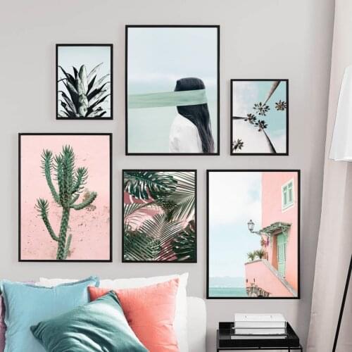Mediterranean Building Cactus Coconut Tree Wall Art Canvas Painting Nordic Posters And Prints Wall Pictures For Living Room Home