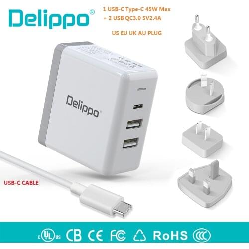 Delippo 65W type-c usb-c PD QC3.0 Quick Charger travel wall adapter for mobile phone iphone x 8 Samsung S8 S9 Xiaomi LG DELL HP