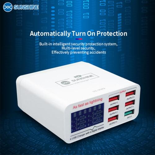 SS-304Q 6 Port LCD USB Charger 2.4A Fast Charging Support Intelligence QC 3.0 Compatibility For IPAD/iPhone HUAWEI XIAOMI VIVO