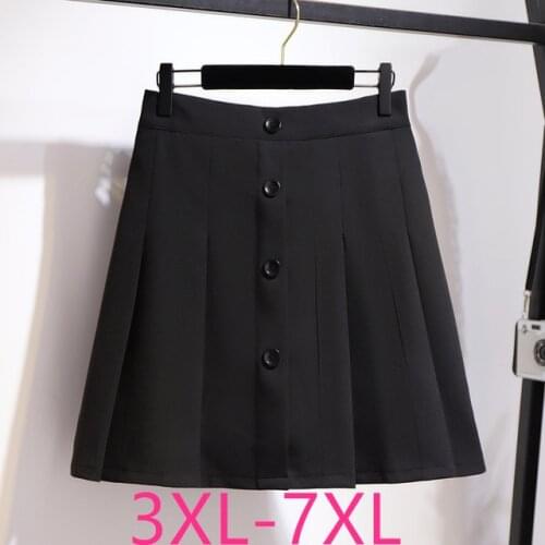 2021 new spring summer plus size skirt for women large loose casual elastic waist elegant pleated skirts black 4XL 5XL 6XL 7XL