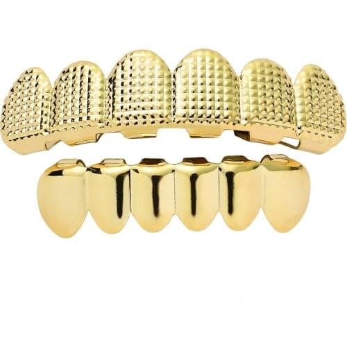 New Punk Gold Teeth Grills for Men and Women 6 Teeth Top Bottom Vampire Fangs Grillz Hip Hop Rapper Body Jewelry Dental Grills
