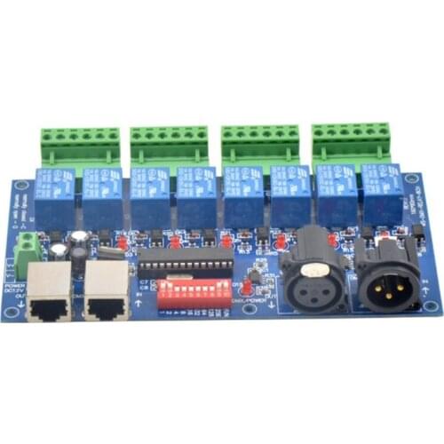 1 Pcs Dmx512 Decoder XLR+RJ45 8CH Relay Switch Dmx512 RGB Led Controller For Led Strip Led Lamp Lights Contrller