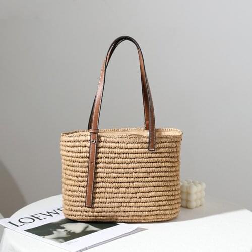 2021 New Style Woven Straw Bag Fashion One-shoulder Portable Hand-woven Bag Female Rattan Bag Wild Square Vegetable Basket Bag